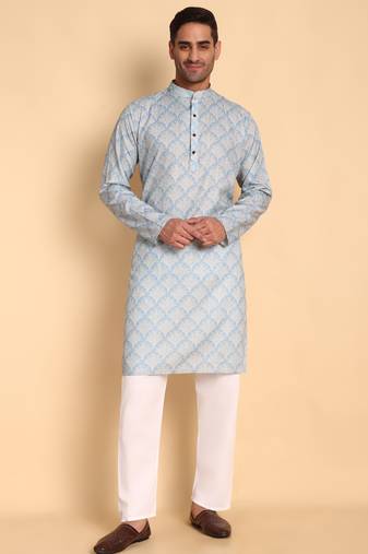 Blue color beautiful printed smart ceremonial kurta payjama