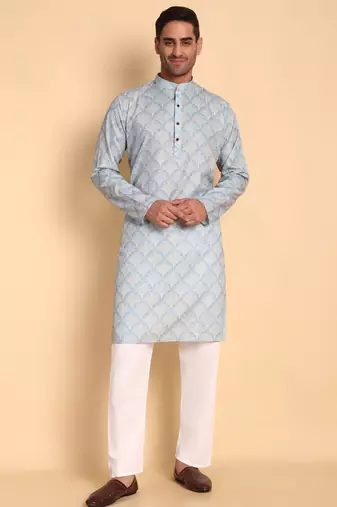Blue color beautiful printed smart ceremonial kurta payjama