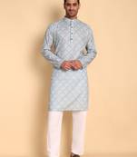 Blue color beautiful printed smart ceremonial kurta payjama