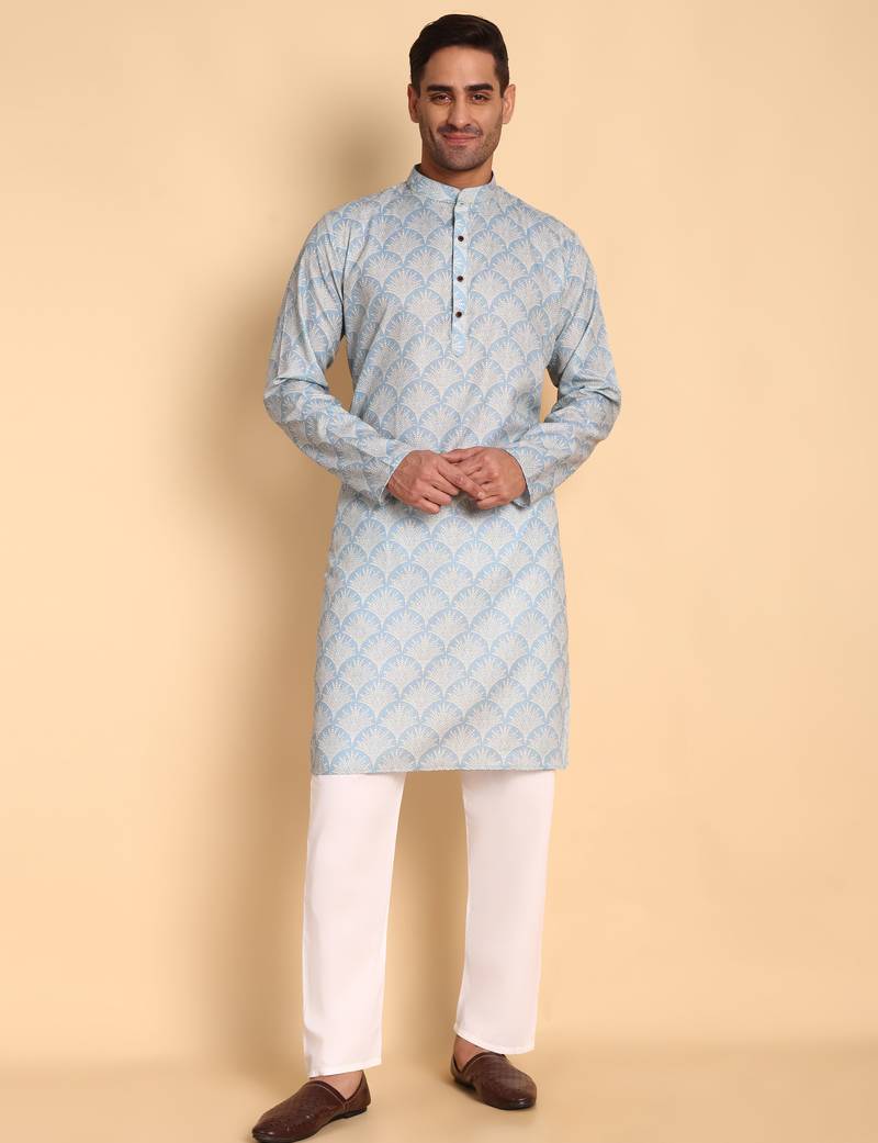 Blue color beautiful printed smart ceremonial kurta payjama