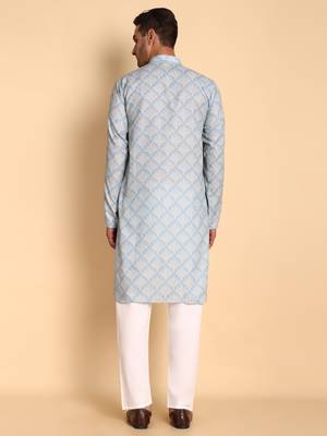 Blue color beautiful printed smart ceremonial kurta payjama 2