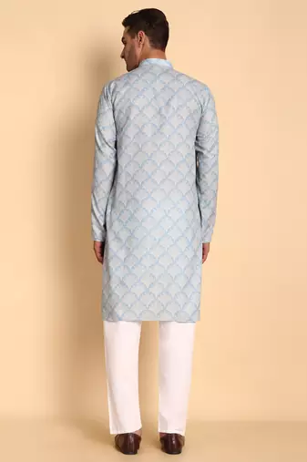 Blue color beautiful printed smart ceremonial kurta payjama