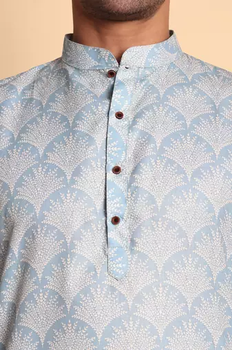 Blue color beautiful printed smart ceremonial kurta payjama