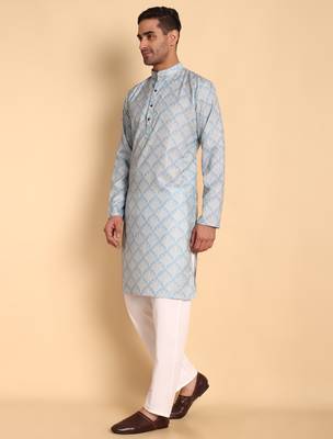 Blue color beautiful printed smart ceremonial kurta payjama 4