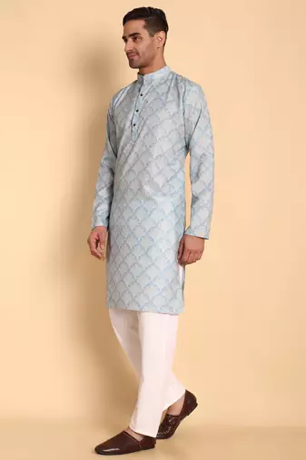 Blue color beautiful printed smart ceremonial kurta payjama