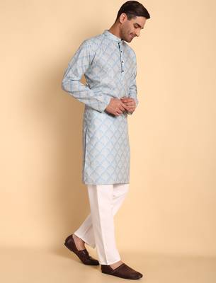 Blue color beautiful printed smart ceremonial kurta payjama 5