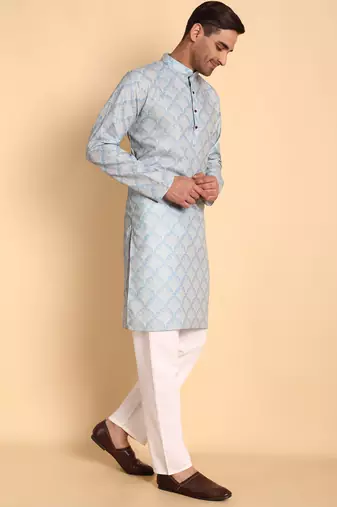 Blue color beautiful printed smart ceremonial kurta payjama