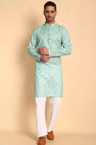 Green color beautiful printed smart ceremonial kurta payjama