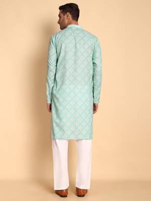 Green color beautiful printed smart ceremonial kurta payjama 2