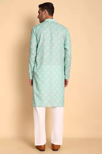 Green color beautiful printed smart ceremonial kurta payjama
