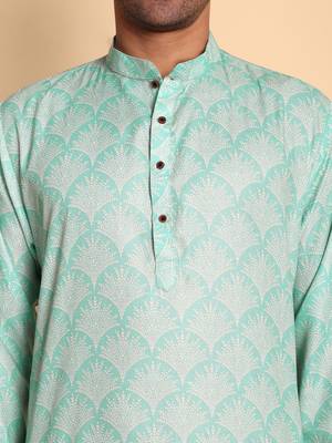 Green color beautiful printed smart ceremonial kurta payjama 3