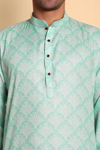 Green color beautiful printed smart ceremonial kurta payjama