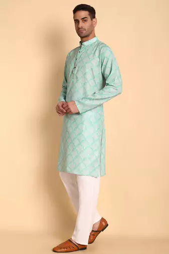 Green color beautiful printed smart ceremonial kurta payjama
