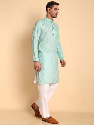 Green color beautiful printed smart ceremonial kurta payjama 5