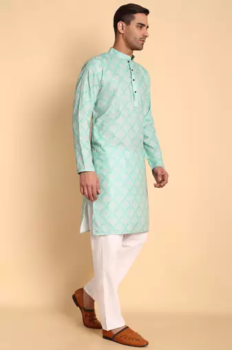 Green color beautiful printed smart ceremonial kurta payjama