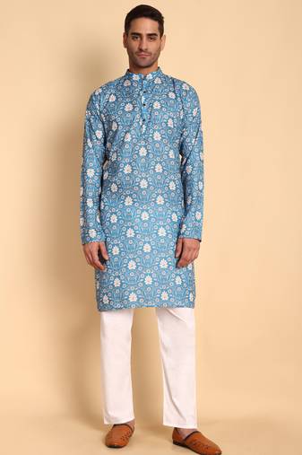 Blue color beautiful printed smart ceremonial kurta payjama
