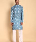 Blue color beautiful printed smart ceremonial kurta payjama