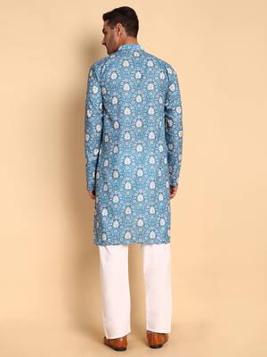 Blue color beautiful printed smart ceremonial kurta payjama 2