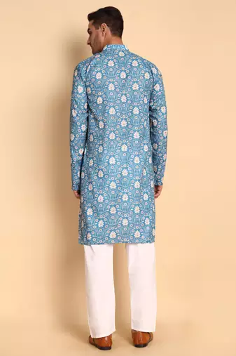 Blue color beautiful printed smart ceremonial kurta payjama
