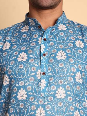 Blue color beautiful printed smart ceremonial kurta payjama 3