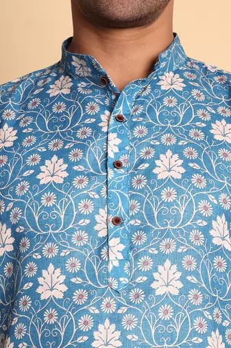 Blue color beautiful printed smart ceremonial kurta payjama
