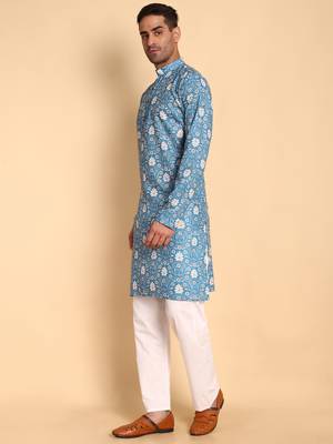Blue color beautiful printed smart ceremonial kurta payjama 4
