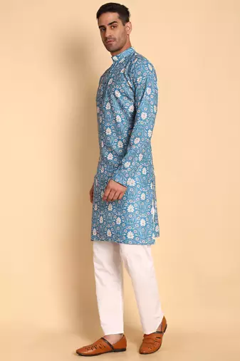 Blue color beautiful printed smart ceremonial kurta payjama