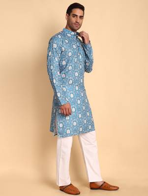 Blue color beautiful printed smart ceremonial kurta payjama 5