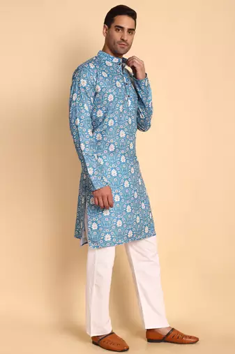 Blue color beautiful printed smart ceremonial kurta payjama