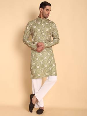 Green color beautiful printed smart ceremonial kurta payjama 1