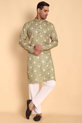 Green color beautiful printed smart ceremonial kurta payjama