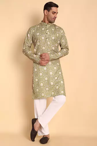 Green color beautiful printed smart ceremonial kurta payjama