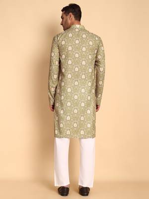 Green color beautiful printed smart ceremonial kurta payjama 2