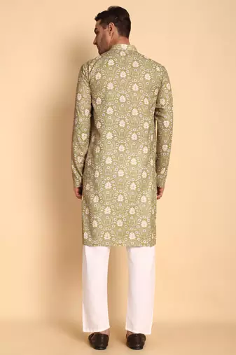 Green color beautiful printed smart ceremonial kurta payjama