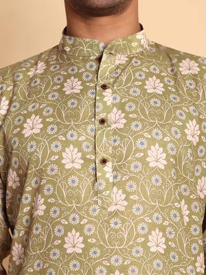 Green color beautiful printed smart ceremonial kurta payjama 3