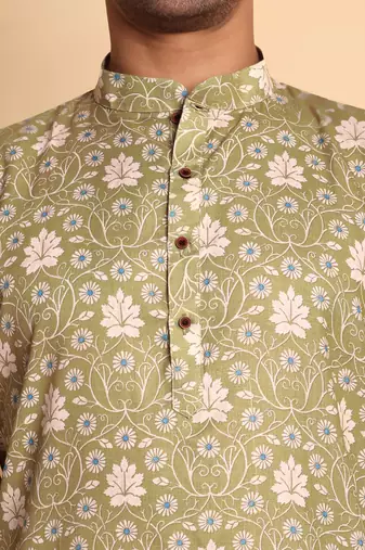 Green color beautiful printed smart ceremonial kurta payjama