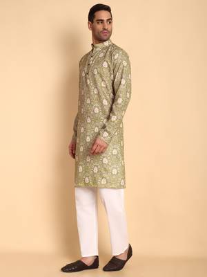 Green color beautiful printed smart ceremonial kurta payjama 4