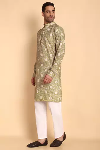Green color beautiful printed smart ceremonial kurta payjama