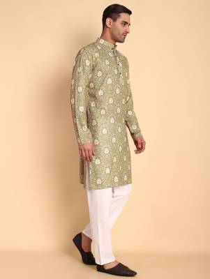 Green color beautiful printed smart ceremonial kurta payjama 5
