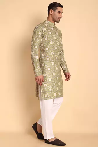 Green color beautiful printed smart ceremonial kurta payjama