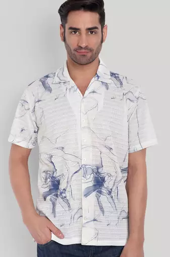 White color smart printed casual shirt for men