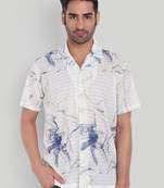 White color smart printed casual shirt for men