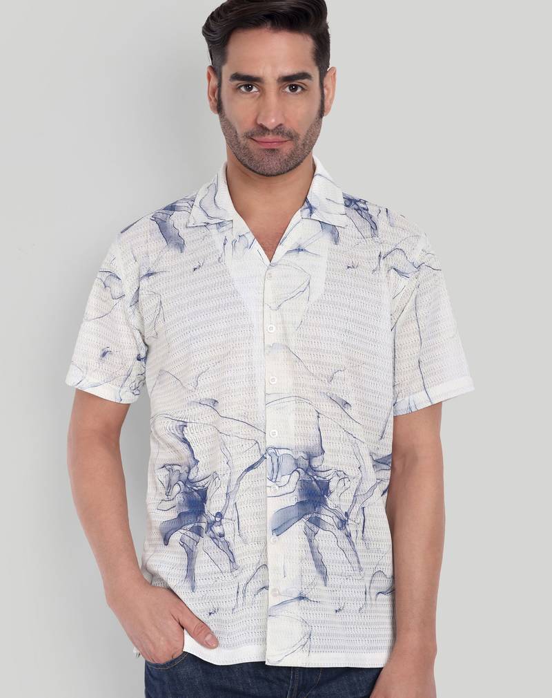 White color smart printed casual shirt for men