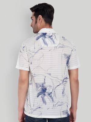 White color smart printed casual shirt for men 2