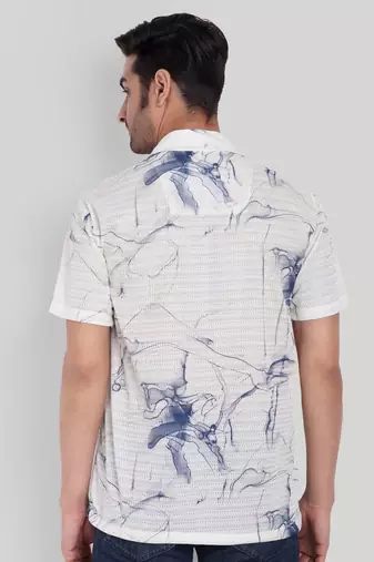 White color smart printed casual shirt for men