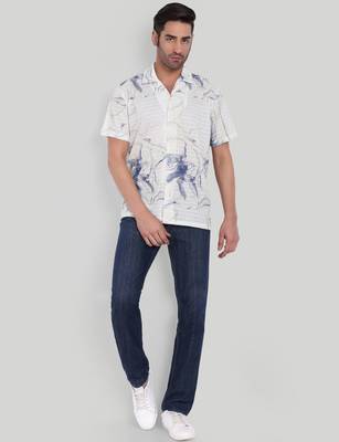 White color smart printed casual shirt for men 3