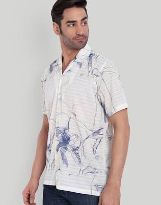 White color smart printed casual shirt for men 4