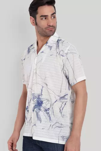 White color smart printed casual shirt for men