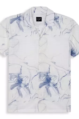 White color smart printed casual shirt for men