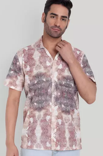 Brown color smart printed casual shirt for men
